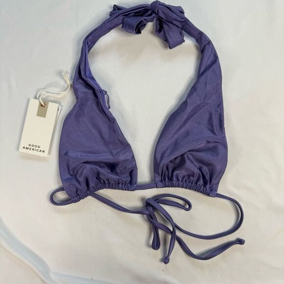 NWT Good American Size 2 M Lilac Purple Shine Ruched Halter Tie Bikini Swim Top - Picture 2 of 9